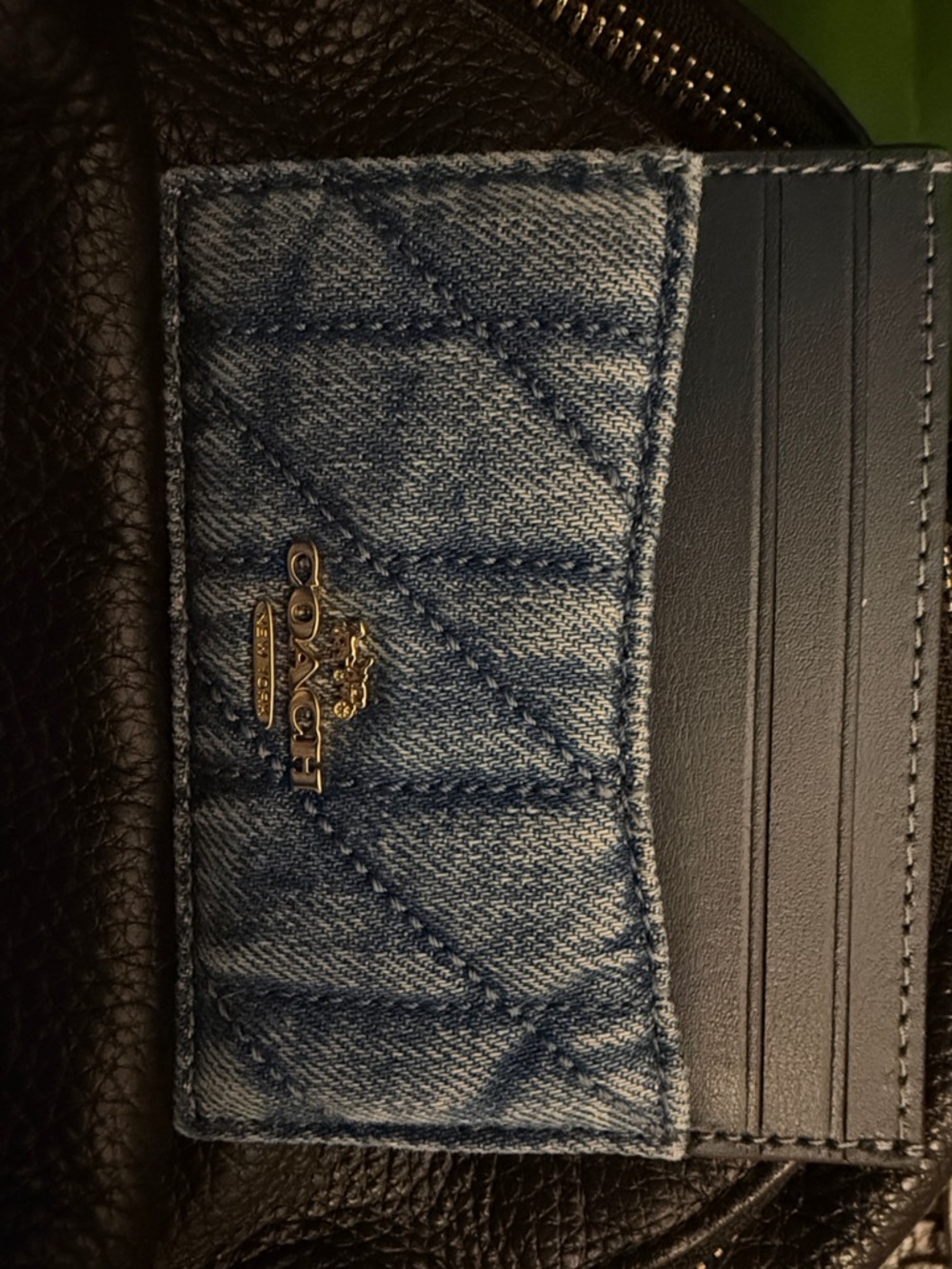 Coach Blue Denim Quilted Card Case with Gold Hardware *nwt - Picture 4 of 8